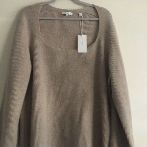 NWT Vince Sweater 100% Cashmere Square Neck 3XL- XL Ribbed Heather Smokey Quartz